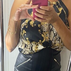 Cachet Black and Gold Embellished Halter Tank Top